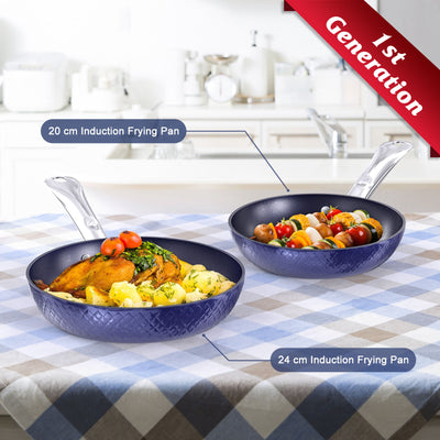 Frying Pan Sets Non Stick 3Pieces Blue 3D Diamond Cookware - Antique Decore