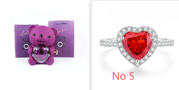 Eternal Rose Teddy Bear Gifts Box With Necklace Rotate Rose Jewelry Box Valentine Wedding Storage Gift Case For Women Girlfriend - Antique Decore