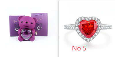 Eternal Rose Teddy Bear Gifts Box With Necklace Rotate Rose Jewelry Box Valentine Wedding Storage Gift Case For Women Girlfriend - Antique Decore