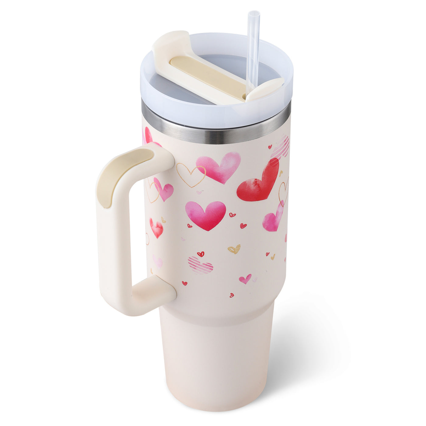 40 Oz Tumbler With Handle Straw Insulated, Stainless Steel Spill Proof Vacuum Coffee Cup Gifts For Valentine Lover
