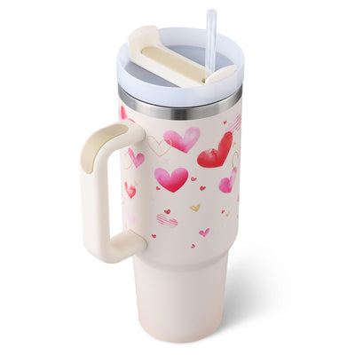 40 Oz Tumbler With Handle Straw Insulated, Stainless Steel Spill Proof Vacuum Coffee Cup Gifts For Valentine Lover