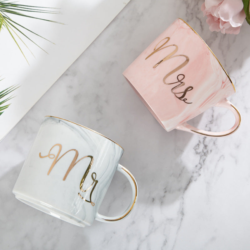 Coffee cup water glass Nordic marbled ceramic mug milk couple breakfast cup home female cup - Antique Decore