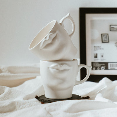 Cuelab Design Fun Ceramic Mug Stereo Lips Couple Bobo Coffee Cup Niche Creative Gift - Antique Decore