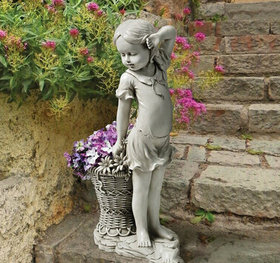 Lawn-Ornament Planter-Basket Statue-Sculpture Figurine Yard Decor Flower-Girl Garden - Antique Decore
