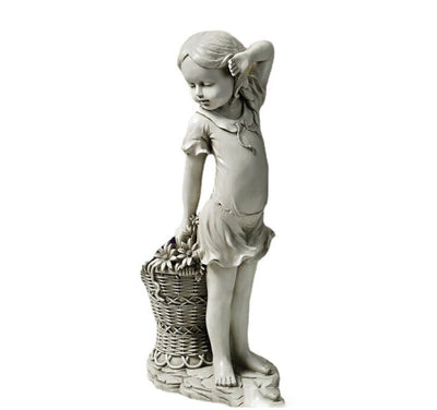 Lawn-Ornament Planter-Basket Statue-Sculpture Figurine Yard Decor Flower-Girl Garden - Antique Decore