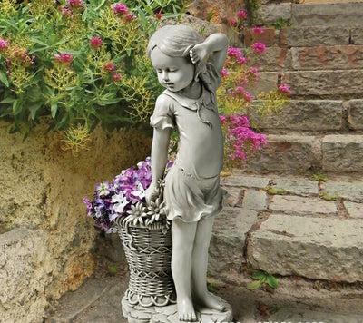 Lawn-Ornament Planter-Basket Statue-Sculpture Figurine Yard Decor Flower-Girl Garden - Antique Decore