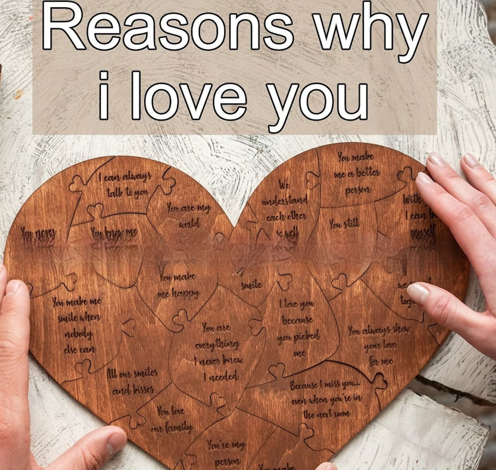 Reasons Why I Love You Wooden Heart Puzzle Romantic Love Jigsaw Puzzle Wedding Anniversary For Wife Husband Birthday Gifts Valentine's Day Gift - Antique Decore
