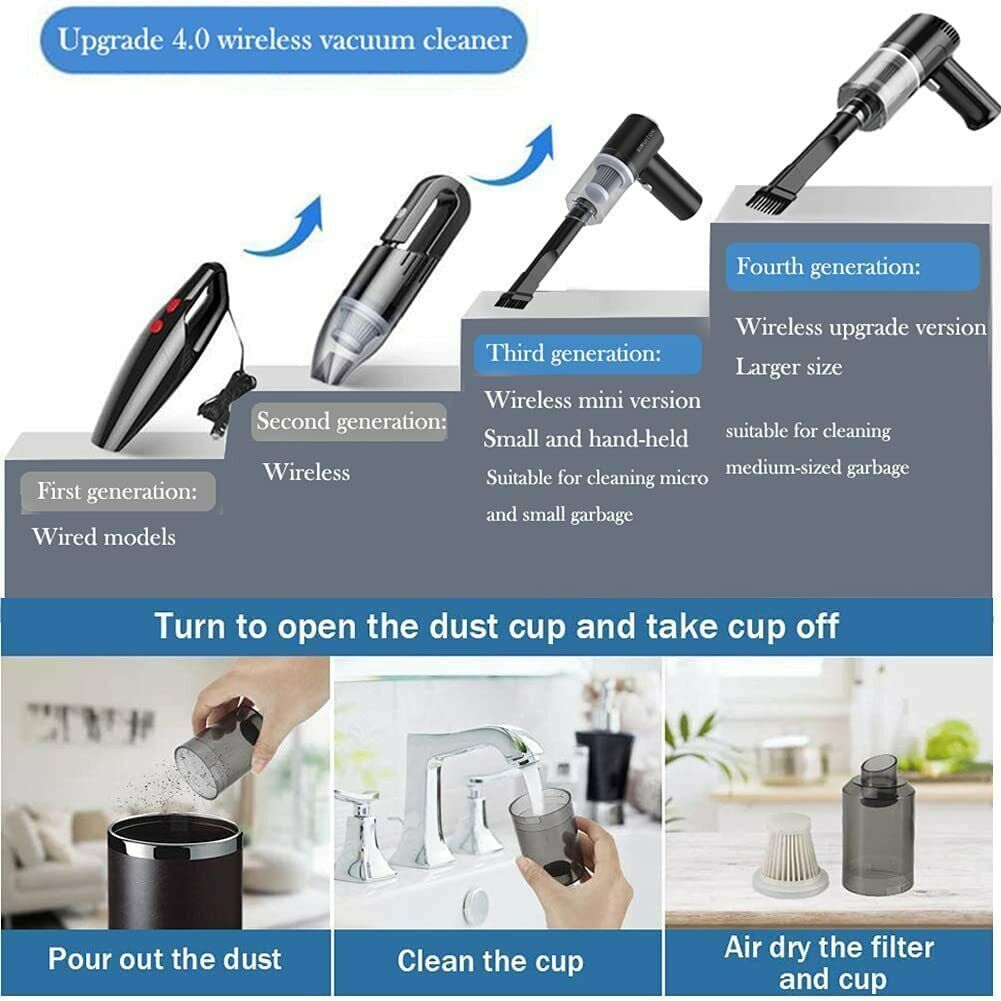 Portable Car Vacuum Cleaner, Handheld Vacuum High Power Cordless, Hand Vacuum Rechargeable Easy To Clean Car Interior, Desktop. - Antique Decore