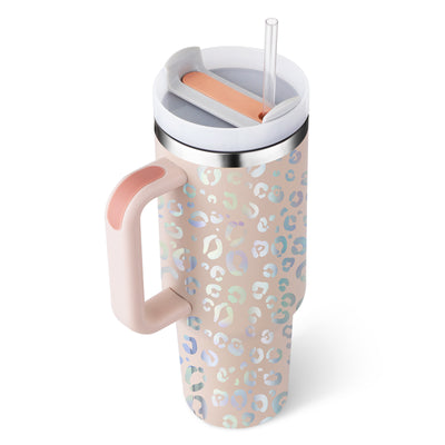 40 Oz Tumbler With Handle Straw Insulated, Stainless Steel Spill Proof Vacuum Coffee Cup Gifts For Valentine Lover