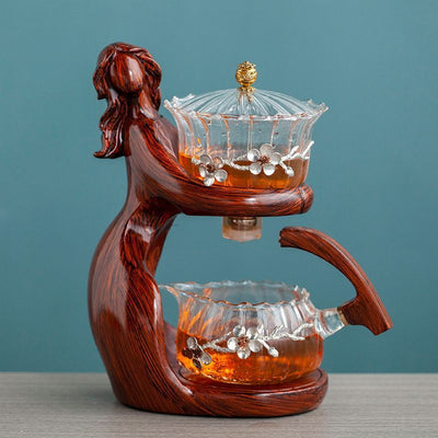 Maid Semi-automatic Tea Set Tea Making Kungfu Teapot Automatic Tea Set Heat-resistant Glass Holder Base Tea Infusers Tea Ware