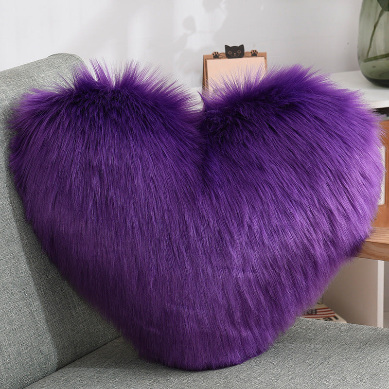 Throw Pillows Heart Shape Long Plush Fluffy Shaggy Cushion Cover Sofa Cushions Decorative Pillow Covers Pillowcase White - Antique Decore