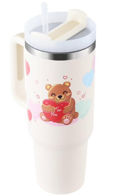 40 Oz Tumbler With Handle Straw Insulated, Stainless Steel Spill Proof Vacuum Coffee Cup Gifts For Valentine Lover