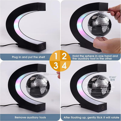 Magnetic Levitating Globe With LED Light - For Kids Adults Learning - 3.5 Inch - Antique Decore