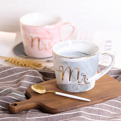 Coffee cup water glass Nordic marbled ceramic mug milk couple breakfast cup home female cup - Antique Decore