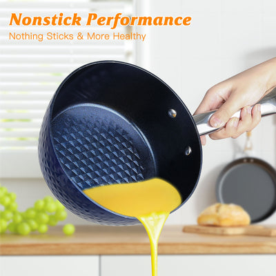 Frying Pan Sets Non Stick 3Pieces Blue 3D Diamond Cookware - Antique Decore