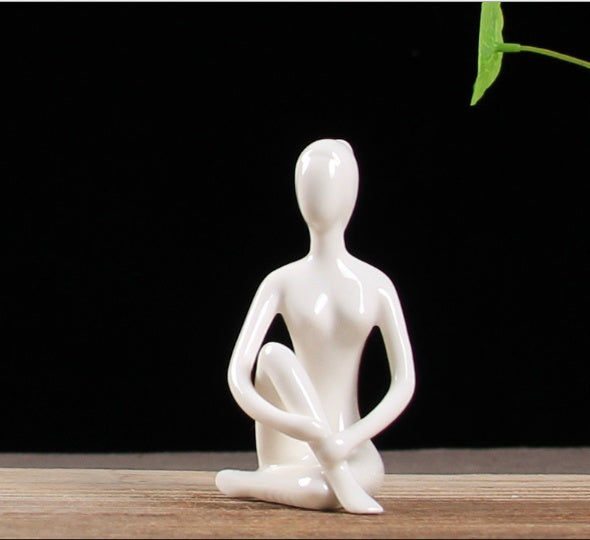 Abstract Art Ceramic Yoga Figurines Porcelain Yog Statue Home Decoration Accessories Office Desktop Ornament - Antique Decore