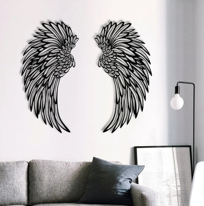 Carved Metal Wall Decor Art With Light Angel Wings Decoration - Antique Decore
