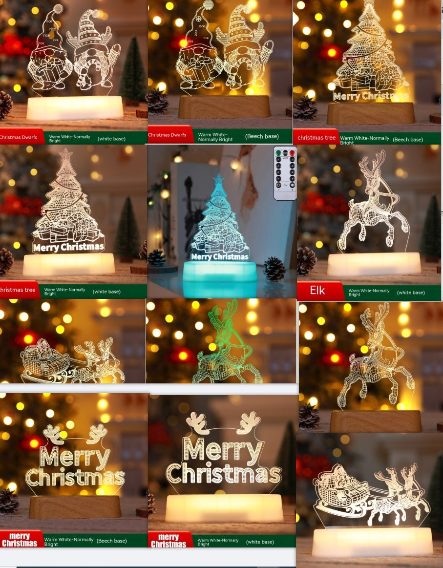 Christmas Decoration 3D Lamp Acrylic LED Night Lights - Antique Decore