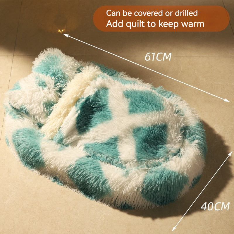 Long Wool Oval Plus Quilt Warm Cat Dog Nest More Than Pets Bed Colors Winter Pet Products - Antique Decore