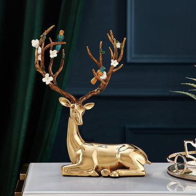 Modern Light Luxury Brass Deer Entrance Decoration Enamel