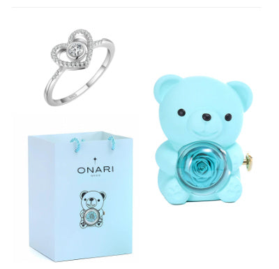 Eternal Rose Teddy Bear Gifts Box With Necklace Rotate Rose Jewelry Box Valentine Wedding Storage Gift Case For Women Girlfriend - Antique Decore
