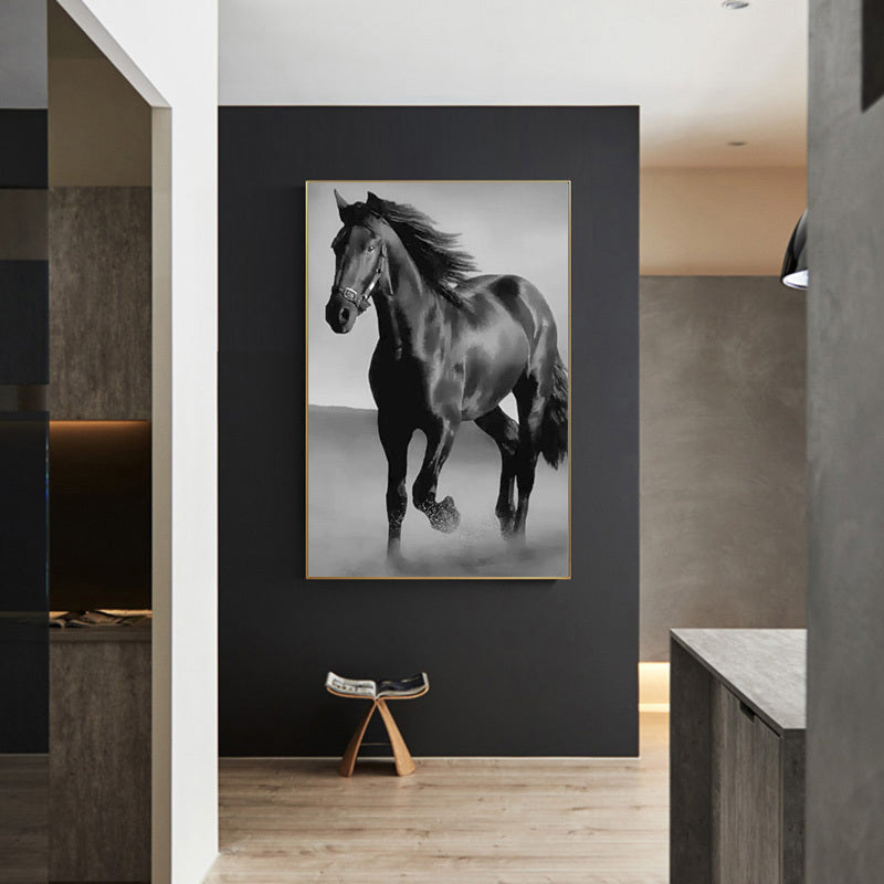 Art Canvas Animal Dark Horse Wall Art Living Room Home Decor - Antique Decore