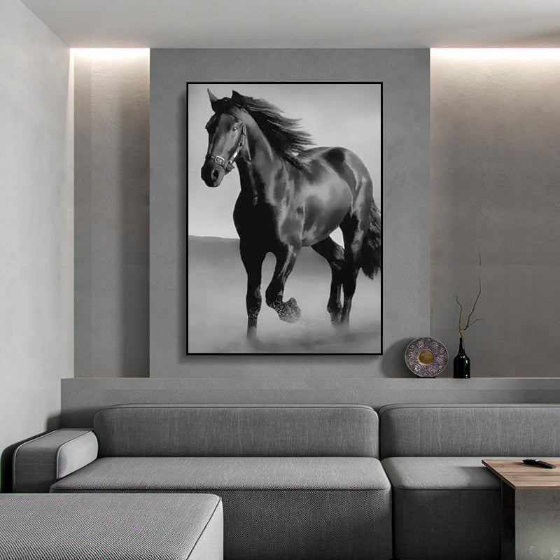 Art Canvas Animal Dark Horse Wall Art Living Room Home Decor - Antique Decore