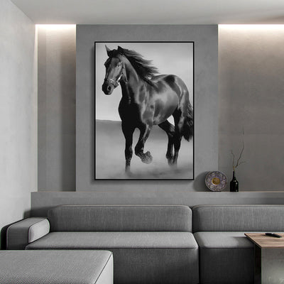 Art Canvas Animal Dark Horse Wall Art Living Room Home Decor - Antique Decore