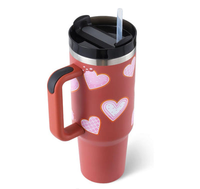 40 Oz Tumbler With Handle Straw Insulated, Stainless Steel Spill Proof Vacuum Coffee Cup Gifts For Valentine Lover