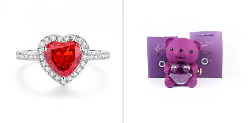 Eternal Rose Teddy Bear Gifts Box With Necklace Rotate Rose Jewelry Box Valentine Wedding Storage Gift Case For Women Girlfriend - Antique Decore