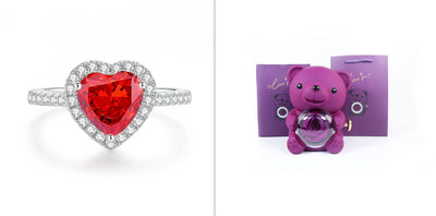 Eternal Rose Teddy Bear Gifts Box With Necklace Rotate Rose Jewelry Box Valentine Wedding Storage Gift Case For Women Girlfriend - Antique Decore