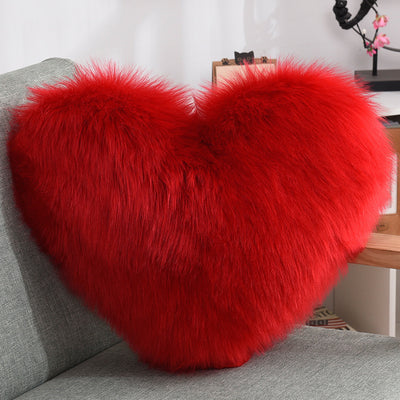 Throw Pillows Heart Shape Long Plush Fluffy Shaggy Cushion Cover Sofa Cushions Decorative Pillow Covers Pillowcase White - Antique Decore