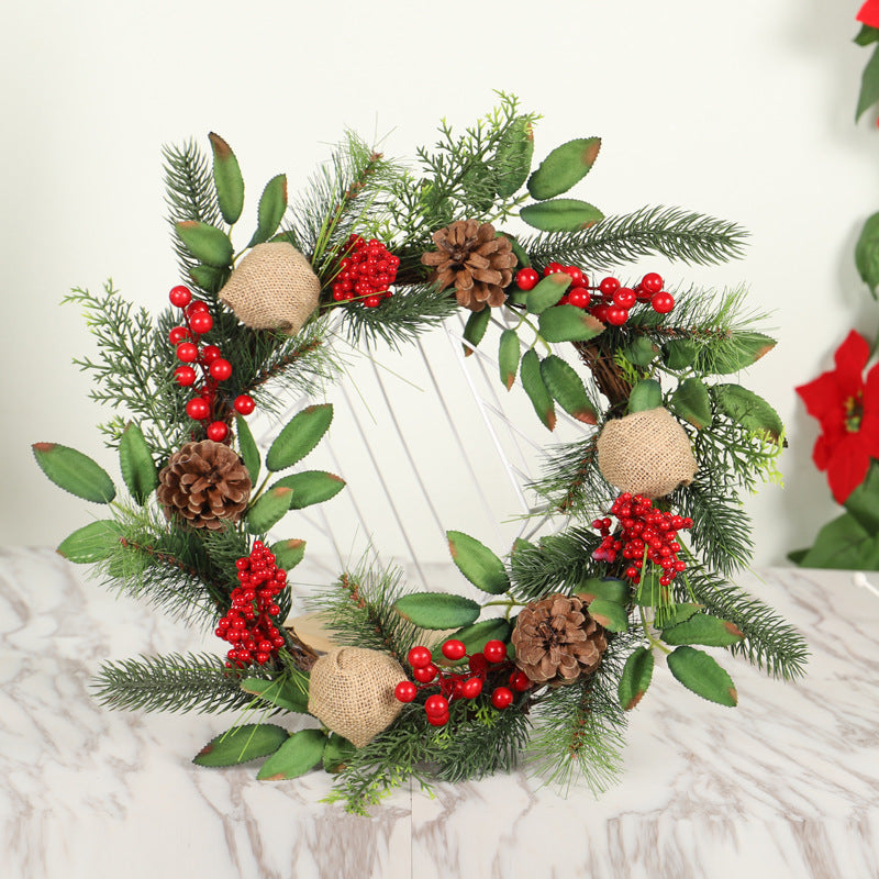 Christmas Wreath Clover Wreath Natural Pine Decorative Christmas Garland with Frost - Antique Decore