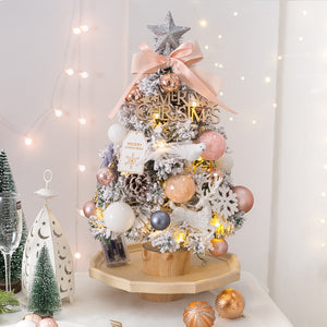Illuminated Snow Blowing Christmas Tree Desktop Tree Small Set - Antique Decore