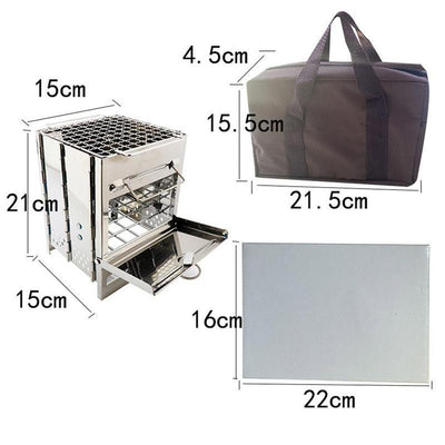 Mini Outdoor Firewood Stove Camping Cooking Picnic Grill Folding Stove Square Wood Steel Travel Charcoal - Antique Decore