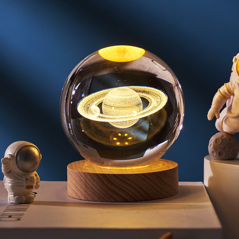 Luminous Starry Sky And Planets Moon Moon Crystal Ball Small Night Lamp Projection Ambience Light Creative Gift New Strange Gift - Antique Decore