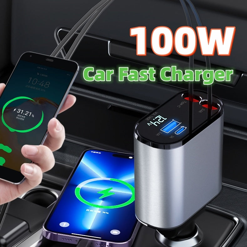 Metal Car Charger 100W Super Fast Charging Car Cigarette Lighter USB And TYPE-C Adapter - Antique Decore