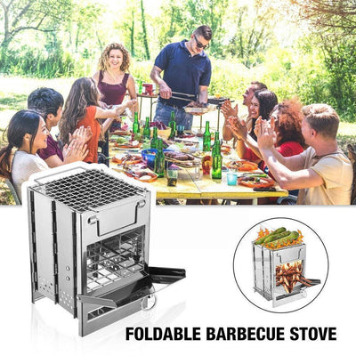 Mini Outdoor Firewood Stove Camping Cooking Picnic Grill Folding Stove Square Wood Steel Travel Charcoal - Antique Decore