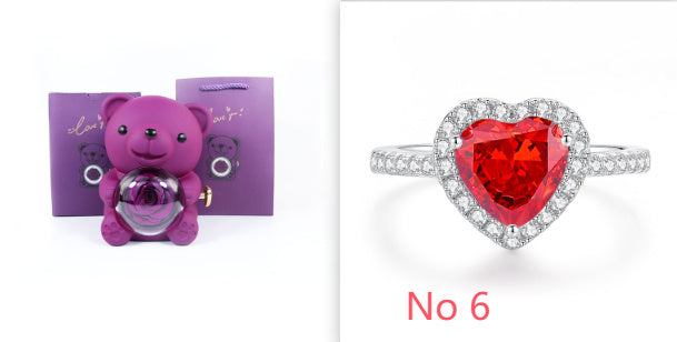 Eternal Rose Teddy Bear Gifts Box With Necklace Rotate Rose Jewelry Box Valentine Wedding Storage Gift Case For Women Girlfriend - Antique Decore