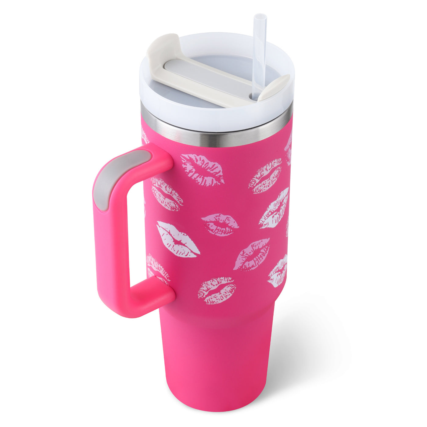 40 Oz Tumbler With Handle Straw Insulated, Stainless Steel Spill Proof Vacuum Coffee Cup Gifts For Valentine Lover