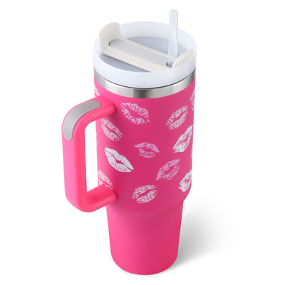 40 Oz Tumbler With Handle Straw Insulated, Stainless Steel Spill Proof Vacuum Coffee Cup Gifts For Valentine Lover