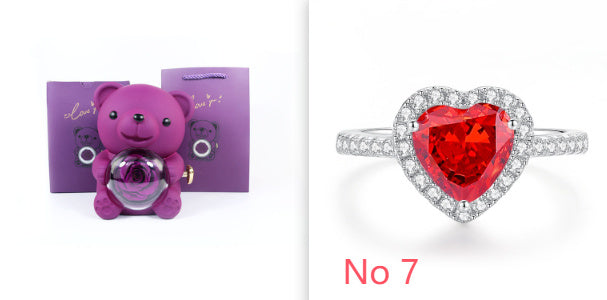 Eternal Rose Teddy Bear Gifts Box With Necklace Rotate Rose Jewelry Box Valentine Wedding Storage Gift Case For Women Girlfriend - Antique Decore