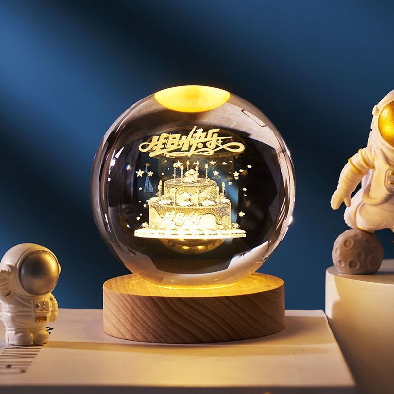 Luminous Starry Sky And Planets Moon Moon Crystal Ball Small Night Lamp Projection Ambience Light Creative Gift New Strange Gift - Antique Decore