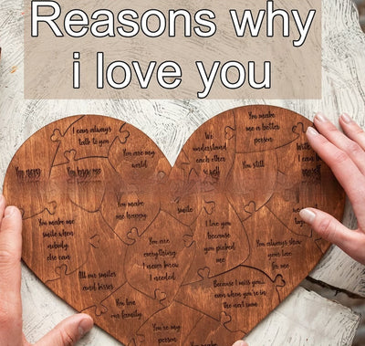 Reasons Why I Love You Wooden Heart Puzzle Romantic Love Jigsaw Puzzle Wedding Anniversary For Wife Husband Birthday Gifts Valentine's Day Gift - Antique Decore
