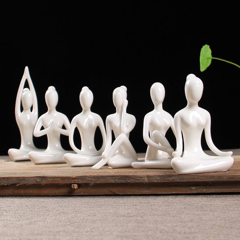 Abstract Art Ceramic Yoga Figurines Porcelain Yog Statue Home Decoration Accessories Office Desktop Ornament - Antique Decore