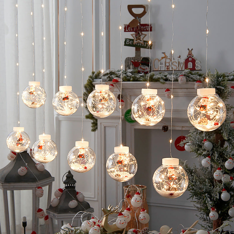 10PCS LED Christmas Curtain Lamp Fairy Snowman Wishing Ball Lamp String Christmas Window Decoration Christmas Light Room - Antique Decore