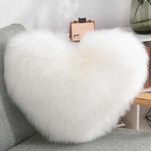 Throw Pillows Heart Shape Long Plush Fluffy Shaggy Cushion Cover Sofa Cushions Decorative Pillow Covers Pillowcase White - Antique Decore