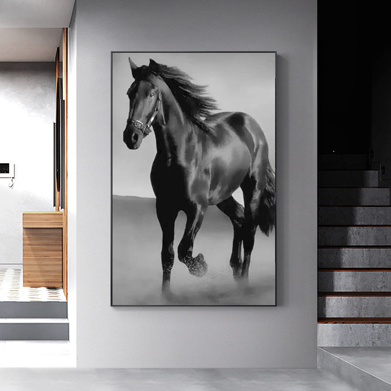 Art Canvas Animal Dark Horse Wall Art Living Room Home Decor - Antique Decore