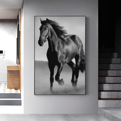 Art Canvas Animal Dark Horse Wall Art Living Room Home Decor - Antique Decore
