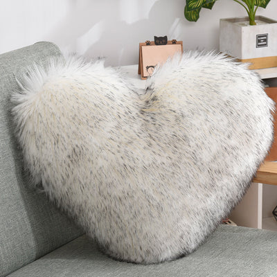 Throw Pillows Heart Shape Long Plush Fluffy Shaggy Cushion Cover Sofa Cushions Decorative Pillow Covers Pillowcase White - Antique Decore